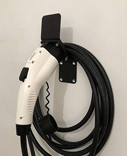 EVSE EV PHEV Electric Vehicle Charger Charging Cord Hanger and Plug Nozzle Dock Holster Holder Compatible with SAE J1772 Angle Heavy Duty Steel Cable Organizer Hook