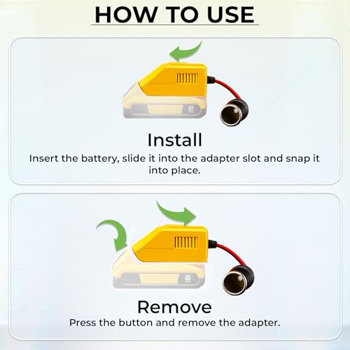 Tonsim 12V Battery Adapter for Dewalt 12V Max Battery to Cigarette Lighter Socket, Cordless Tool Converters for Power Wheel & Car Appliances Compatible with Dewalt Flexvolt XR Battery