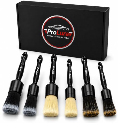 6PCS Car Detailing Brush Set - 2 Boar Hair Brushes, 2 Ultra Soft No-Scratch Brushes & 2 Medium Detail Brushes for Car Interior & Exterior Cleaning