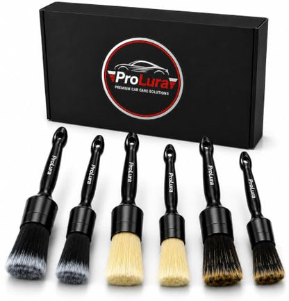 6PCS Car Detailing Brush Set - 2 Boar Hair Brushes, 2 Ultra Soft No-Scratch Brushes & 2 Medium Detail Brushes for Car Interior & Exterior Cleaning
