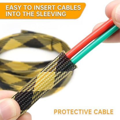 Braided Wire Loom Sleeve - Pet Proof Chew Resistant Cable Wrap, High Density Expandable Cable Sleeving for Automotive Wire Harness & PC Computer Case 16.4ft (Black Yellow, 8mm (5/16")) - color: Black Yellow, size: 8mm (5/16")