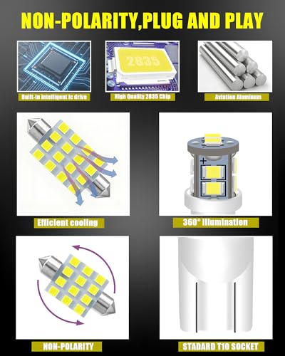24 Pieces LED Car Interior Light Bulb Kit, Super Bright 6000K White 194 168 DE3175 T10 578 W5W 2825 31MM 42MM LED Bulb, for Dome Map Dash Door License Plate Trunk Light, Interior Lights