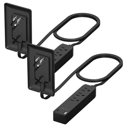 LIDER Outlet Extender with 3 Receptacles, 12W USB-A & USB-C, Flat-Face - color: Black, size: 2 Pack