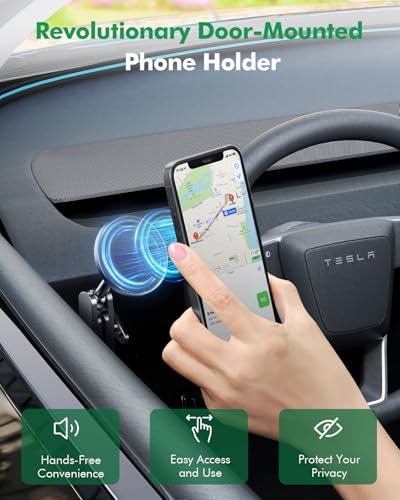 Mag-Safe Phone Mount for Tesla Model 3 2024 2025 – Exclusive Door-Install Magnetic Car Mount for iPhone 16/15/14/13/12, Accessories for Tesla Model 3 Highland - size: 2025-2024 Model 3 Highland, Driver's Side
