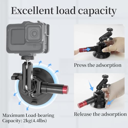 CNC Machined 3in Camera Suction Cup Mount with Adjustable Magic Arm, 1/4" ARRI Holes Quick Release Car Mount with Phone Holder & Action Camera Adapter Compatible with DJI OSMO Pocket 3 Insta360 iPhone - style: 3in
