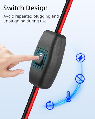 12V 24V Cigarette Lighter Male Plug to Socket Power Cable,16 AWG Heavy Duty 15A Car Cigarette Lighter Male to Female Outlet Extension Cord with On Off Switch for Cars,Boats, etc.(0.6M/2FT)