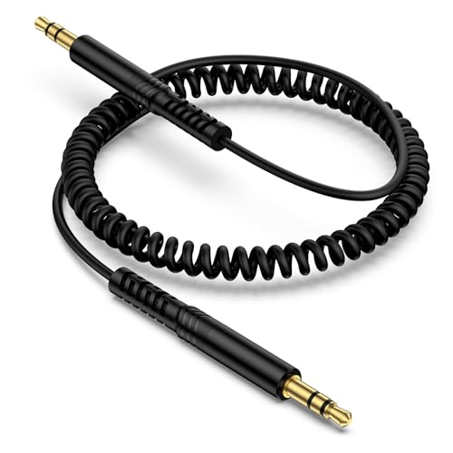 Coiled 3.5mm to 3.5mm Audio Cable 6FT, Retractable Male to Male Aux Cord - color: black
