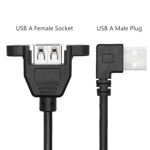 2Pcs 90 Degree USB A Panel Mount Extension Cable 1FT, Charging and Data - style: Right Angle USB A Male to Female Cable - 1FT
