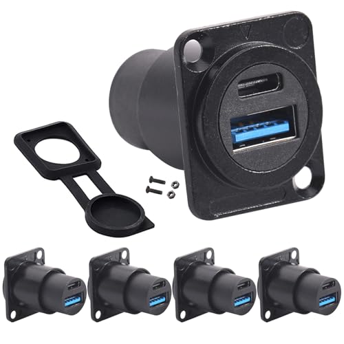 PENGLIN 5PCS USB3.0 & USB C 3.1 Connector, Dual USB Panel Mount Adapter - color: Black, size: 5PCS