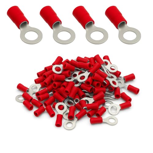 ANGSTROM 1/4" Bolt Ring Terminals, Insulated Electrical Crimp Connectors 100pcs (22-16ga Red) - color: 22-16ga Red, size: 1/4" Stud