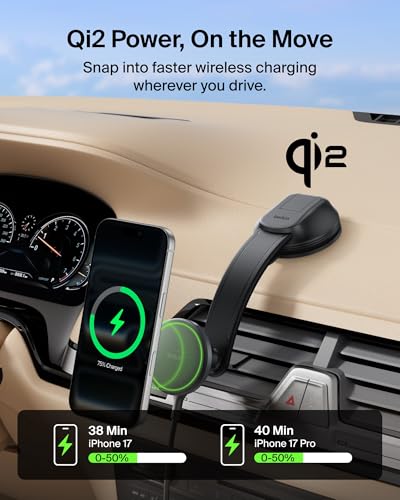 Belkin Qi2 15W Magnetic Wireless Dash Mount, Fast Charging Car Charger - style: Dash Mount