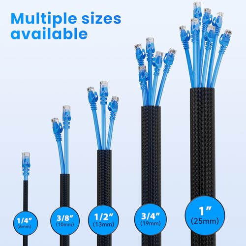 3/4" 50ft Black Expandable Braided Cable Sleeve PET - size: 3/4"-50ft