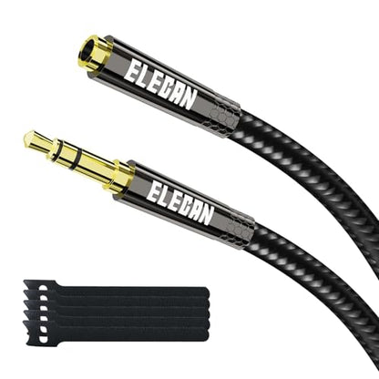 Elecan Headphone Extension Cable 15 Ft, 1/8 Inch 3.5 MM AUX Cord Wire Male to Female, Hi-Fi Sound Thin&Slim Braided TRS Stereo Audio Beats Cable Extender for Car,Home Stereos, Speaker,Phones - size: 15FT-1PK