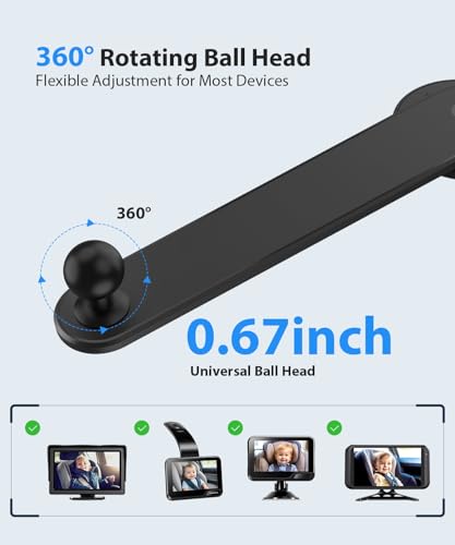 LUCKVIEW 17mm Ball Mount for Baby Car Camera - Adjustable Bendable Monitor Stand with Strong Adhesive Base, 360° Rotation, Fits Car Seat Monitor/Backup Camera/Dash Cam, Easy Install