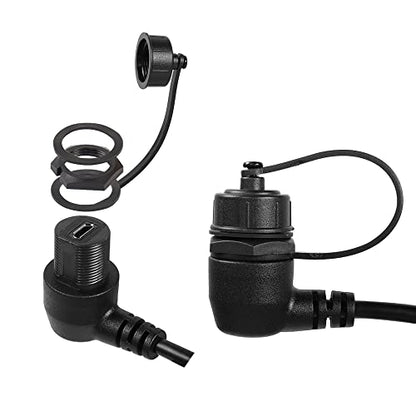 QIANRENON 90° Micro USB Panel Flush Mount Waterproof Extension Cable Micro USB 5 Pin Right Angle Male to Female Connector for Fixied on Dashboard of Car,Boat,Motorcycle,28cm/11in (Left Bend) - style: Left Bend