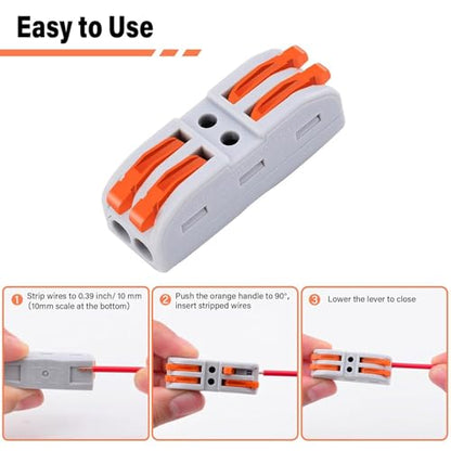 Lever Wire Connectors, Greencycle Inline Splices Push Quick Wire Connectors, 2 in 2 Out Push-in Combination for Electrical Cables 28–12 AWG, Max 32A,60PK - size: 60PCS, style: 2IN 2OUT