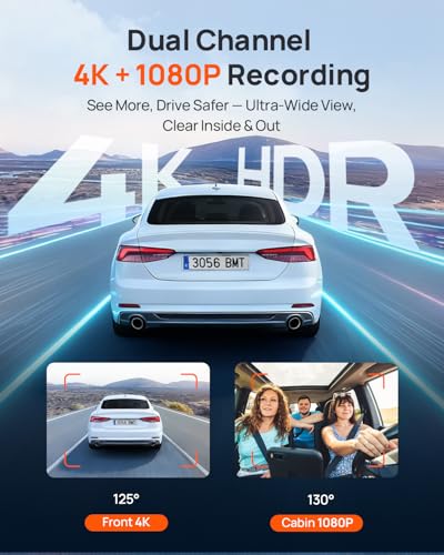 70mai 4K Dash Cam Front and Interior, 4K HDR Dash Camera with F1.55 Aperture, Wi-Fi 6, 24H Parking Surveillance, GPS, Loop Recording, 64GB Card Included, UHD Dashcam for Cars/Taxi/Uber/Lyft - size: T800E-64GB