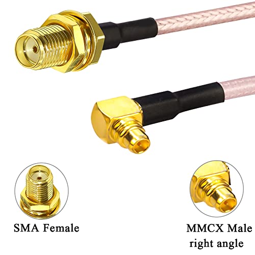 TUOLNK 2PCS SMA to MMCX Coax Cable, SMA Female to MMCX Male Right Angle 90 Degree Extension Coax Cable 4inch(10cm) Extender for Antenna, Radios - size: 4inch SMA Female