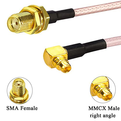 TUOLNK 2PCS SMA to MMCX Coax Cable, SMA Female to MMCX Male Right Angle 90 Degree Extension Coax Cable 4inch(10cm) Extender for Antenna, Radios - size: 4inch SMA Female