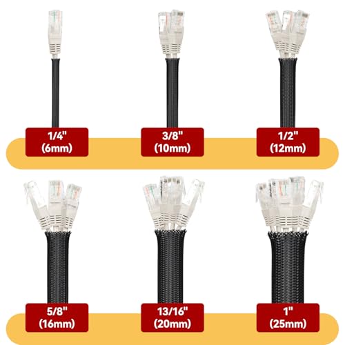 Braided Cable Management Sleeve, 16.4ft Flexible Wear-Resistant Cable Sleeve, Expandable Wire Management for Home, Office, Industry & Automobile (Black, 13/16") - color: Black, size: 13/16"