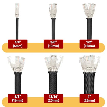 Braided Cable Management Sleeve, 16.4ft Flexible Wear-Resistant Cable Sleeve, Expandable Wire Management for Home, Office, Industry & Automobile (Black, 13/16") - color: Black, size: 13/16"