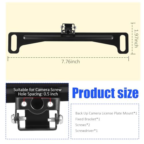 License Plate Camera Mount for Car,Non-drilled Backup Camera License Plate Mount with Screwdriver/Screws/Small Bracket,Adjustable Cars Rear Cameras Mounts Car Accessories