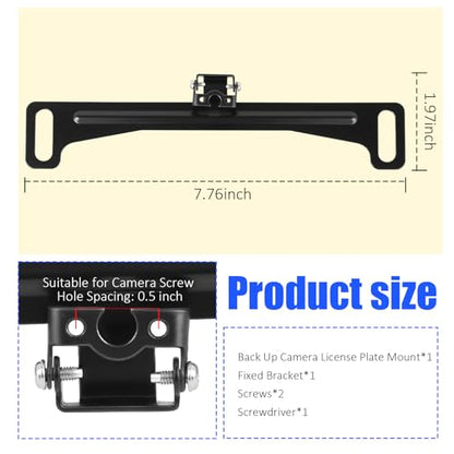 License Plate Camera Mount for Car,Non-drilled Backup Camera License Plate Mount with Screwdriver/Screws/Small Bracket,Adjustable Cars Rear Cameras Mounts Car Accessories