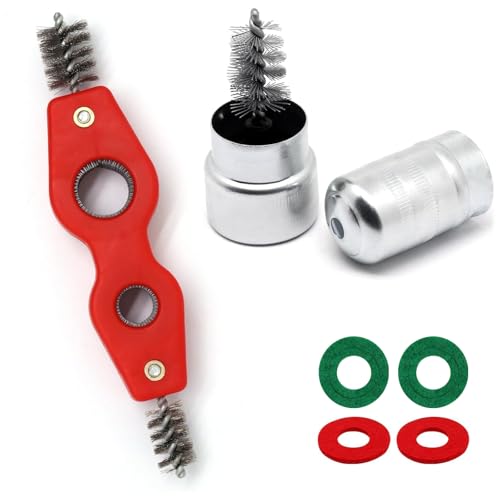 Battery Terminal Cleaner Kit, Battery Terminal Brush & 4 in 1 Copper Tubing Brush & 2pcs Anti-Corrosion Fiber Washers - color: Silver & Red -6pcs Set
