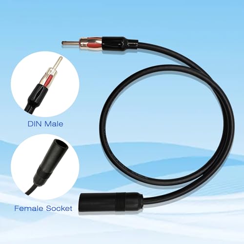 Radio Antenna Adapter Coaxial Cable, DIN Male to Female, 20 Inch Car Antenna Extension Cable for Auto Stereo, 2 Pack