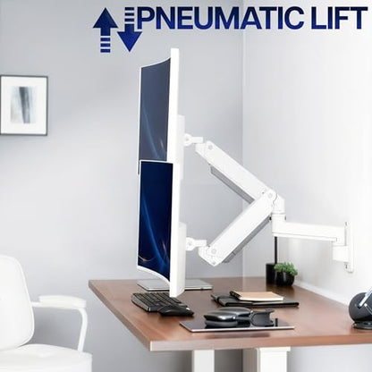 VIVO Premium Aluminum Heavy Duty Monitor Arm for Ultrawide Screens up to 49 inches and 44 lbs, Single Wall Mount, Pneumatic Height, Max VESA 100x100, White, MOUNT-V101G1W - color: White