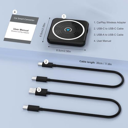 CarPlay Wireless Adapter, Wireless CarPlay Adapter for iPhone Converts Wired to Wireless CarPlay Dongle, Plug & Play Fit for Factory OEM Wired Apple CarPlay Cars from 2016 & iPhone iOS 10+ - style: rounded