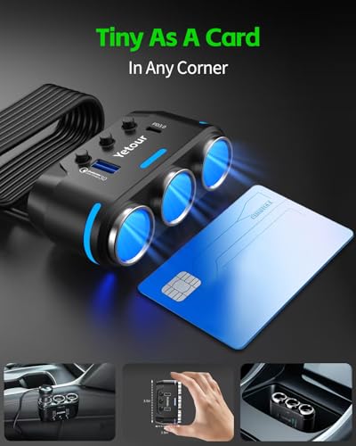 YANTU Cigarette Lighter Adapter/Splitter with PD&QC3.0 230W,Double/Dual USB C Car Charger Fast Charging 12V Outlet,Multi Socket Splitter with Ambient Lights/Independent Switches for Cars/Trucks/RVs - color: 212W-B40