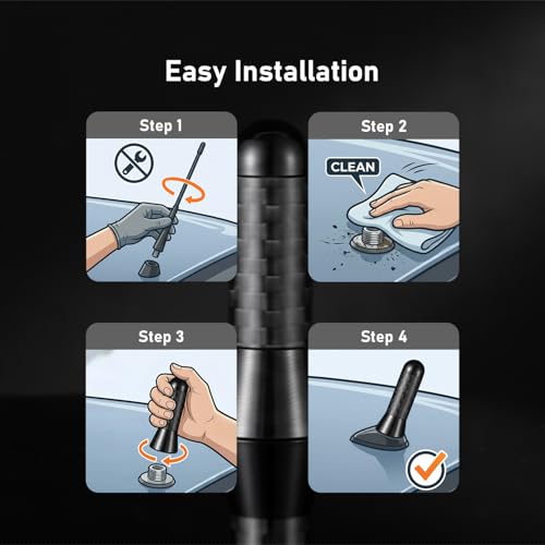 1.4" Carbon Fiber Short Antenna Compatible with Ford, Dodge, Toyota, Nissan, Mazda AM/FM Radio Aluminum Black Aerial Mast Universal Replacement