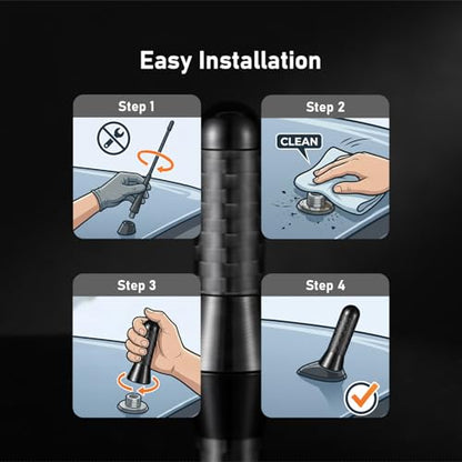 1.4" Carbon Fiber Short Antenna Compatible with Ford, Dodge, Toyota, Nissan, Mazda AM/FM Radio Aluminum Black Aerial Mast Universal Replacement