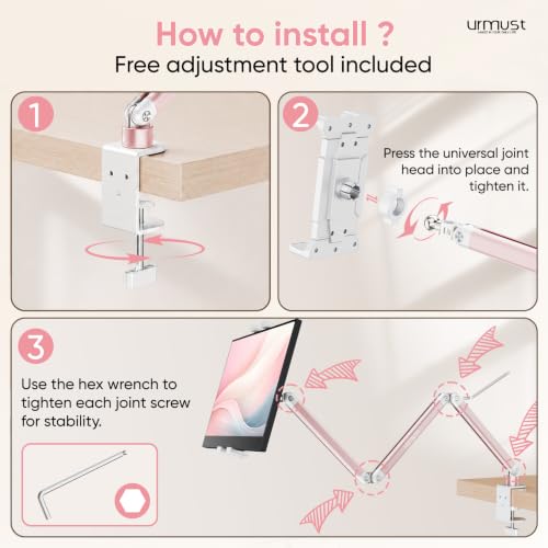 Urmust Portable Monitor Stand up to 18.5", iPad Stand for Desk, Pink - size: 3 Arm Pro-Up to 18.5" Pink