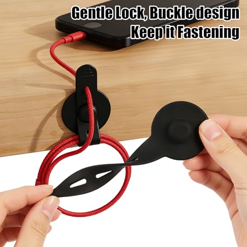 12Pcs Silicone Cable Straps, Self Adhesive Cable Management Under Desk, Reusable Cable Clip, Wire Organizers for Cords, Cord Holder for Home, Kitchen, Office, Bedroom, Car (Black)