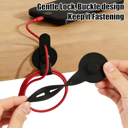 12Pcs Silicone Cable Straps, Self Adhesive Cable Management Under Desk, Reusable Cable Clip, Wire Organizers for Cords, Cord Holder for Home, Kitchen, Office, Bedroom, Car (Black)