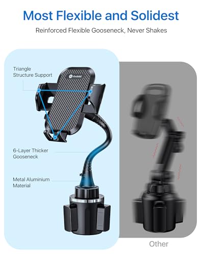 andobil Upgraded 15" Cup Holder Phone Holder, 【Solidest & Adjustable】 Military-Grade Long Gooseneck Cup Phone Holders for Your Car Truck, Car Phone Holder for iPhone 17 Pro Max 16 15 14/Samsung/Pixel - color: Gooseneck-Black