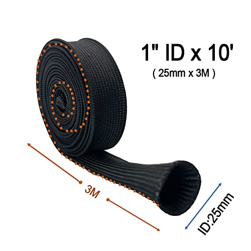 Spark Plug Wire Heat Shield 1" IDX10' Fiberglass Wrap Heat Sleeve Adjustable Fuel Line Heat Shield for Car&Auto Wire Loom Protection (Black) - color: black, size: 1" IDX10'