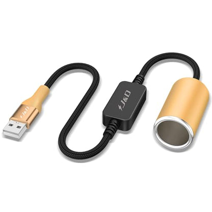 J&D USB A Male to 12V Car Cigarette Lighter Socket Female Converter Cable, 1 ft, 12V 18W Power Adapter, Compatible with Dash Cam, GPS, Car LED Light Strips, Yellow - color: Yellow, size: 1 Feet/ 30 CM