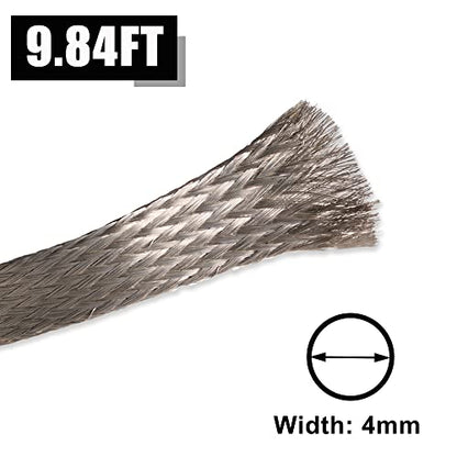 QuQuyi 9.84ft 4mm Braided Ground Strap Tinned Copper Flat Sleeving Expandable Metal Sheath Screening Signal Wire Cable Shielded - size: 4mm
