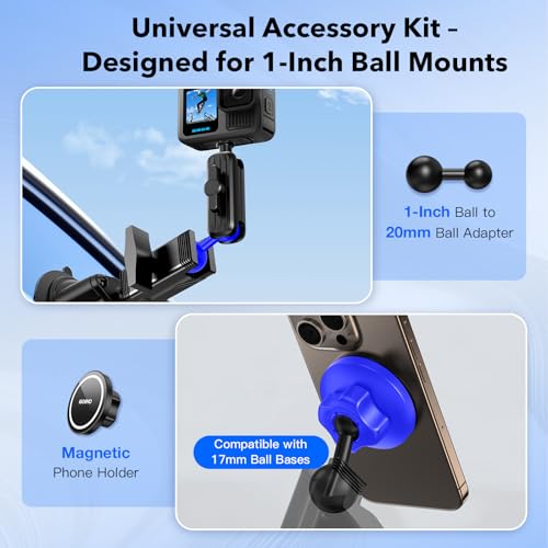 1-Inch (B Size) Ball Adapter Kit for RAM Mounts – Includes 20mm Ball Adapter, 17mm Ball Adapter, 1/4"-20 Stud, and Magnetic Phone Holder - size: 1 inch ball to 1/4" Screw/Magsafe/20mm/17mm ball
