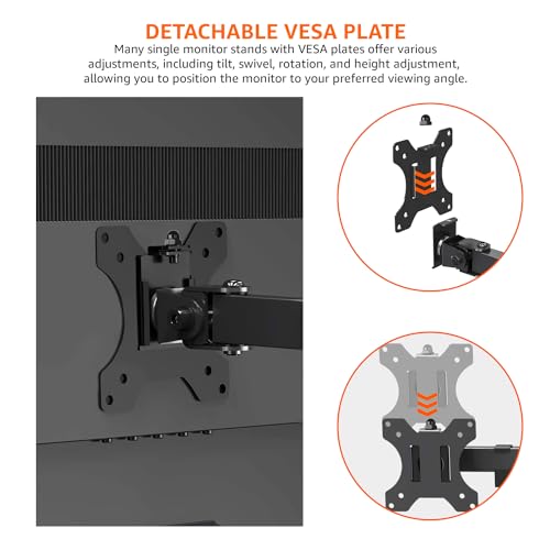 Amazon Basics Single Computer Monitor Stand with Tilt and Rotation,Height Adjustable VESA Desk Arm Mount,Steel,30 inches,Black,(Pack of 6) - size: 30 inches (Pack of 6)