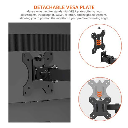 Amazon Basics Single Computer Monitor Stand with Tilt and Rotation,Height Adjustable VESA Desk Arm Mount,Steel,30 inches,Black,(Pack of 6) - size: 30 inches (Pack of 6)