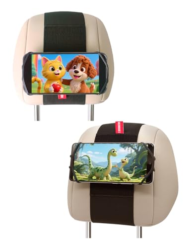 Silicone Car Phone Holder, Adjustable Phone Headrest Mount Compatible with iPhone 17 16 15 14 Pro Max, Samsung Galaxy S25, S25 Ultra and other 3.5 - 7 Inch Cell Phones for Kids in Back Seats - 2 Pack - size: 2 Pack