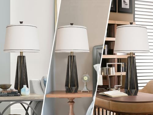 27" Black Gold Rim Resin Table Lamp, Modern Desk Lamps, 3 Color Temperature - color: Black with Gold Rim
