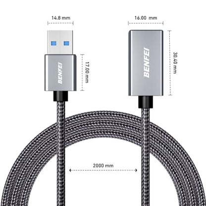 BENFEI USB 3.0 Extension Cable 6.6 Feet, Nylon Braided Compatible with Webcam, Camera, Phone, USB hub, Mouse, Keyboard, Printer, Hard Drive, Headset - size: 6.6 Feet