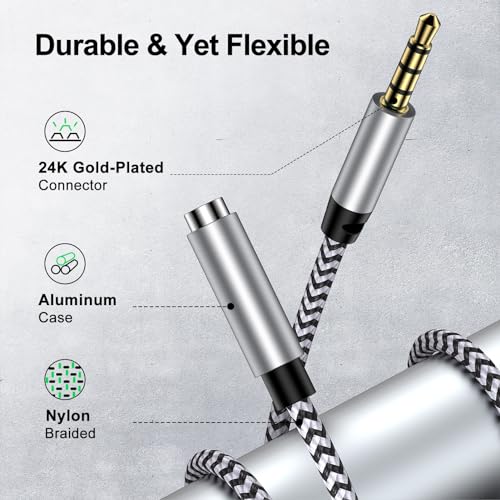 Headphone Extension Cable 6FT 3.5mm Male to Female Aux Jack Extender Cord