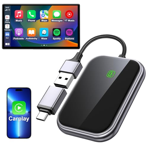 Wireless CarPlay Adapter - Fast & Stable Connection for Carplay Wireless Adapter Convert Factory Wired to Wireless CarPlay Dongle Plug & Play Car Play Fit for iPhone iOS 10+ (Grey) - color: Grey