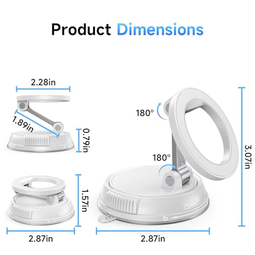ANDERY Car Phone Holder for Magsafe [78+LBS Strongest Suction & 2400gf Strongest Magnetic] 360° Adjustable Car Phone Mount, Phone Holders for Your Car for iPhone 17-12 Pro Max Air Plus ((White) - color: White